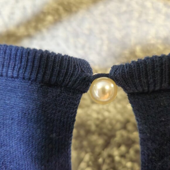 Vince Camuto Womens Classic Navy Puff Sleeve Sweater With Keyhole Back Size L Co - Picture 5 of 12